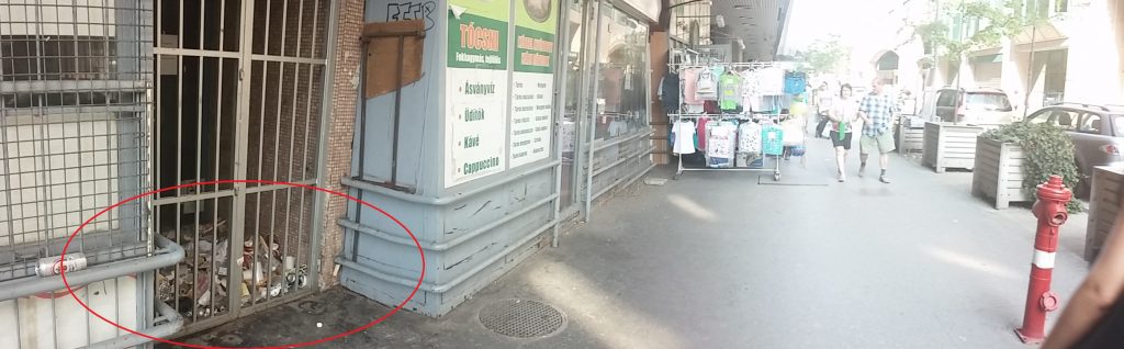 Krisztina körút elhagyott üzletének teleszórt bejárata. Fotó: hulladekvadasz.hu