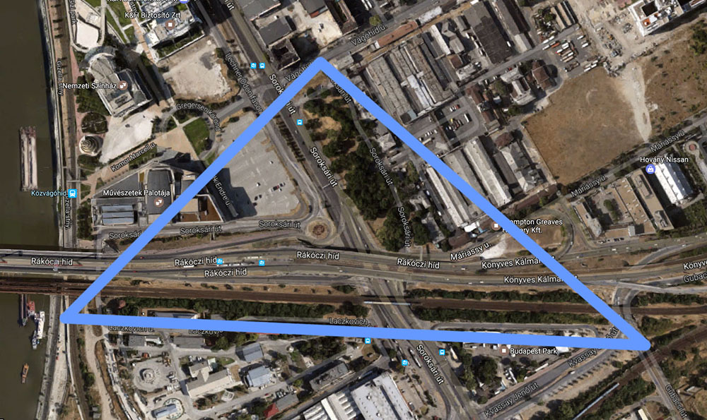 A hulladékháromszög: Közvágóhíd, Vágóhíd út, Gubacsi út. / Fotó: Google Maps