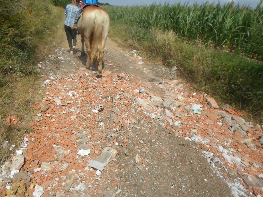 A patás állatokat cseppet se kímélő építési hulladékkal szennyezett földúti szakasz. / Fotó: hulladekvadasz.hu