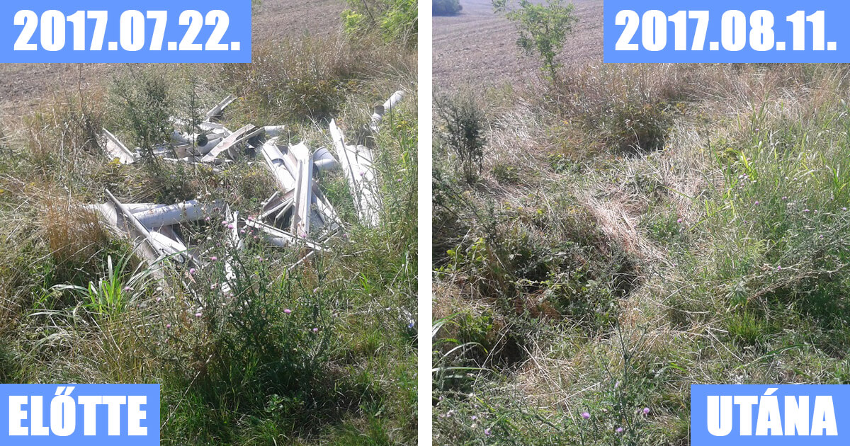 Pilis Káva településen lerakott hulladékot egy hónapon belül felszámolták a bejelentés hatására.