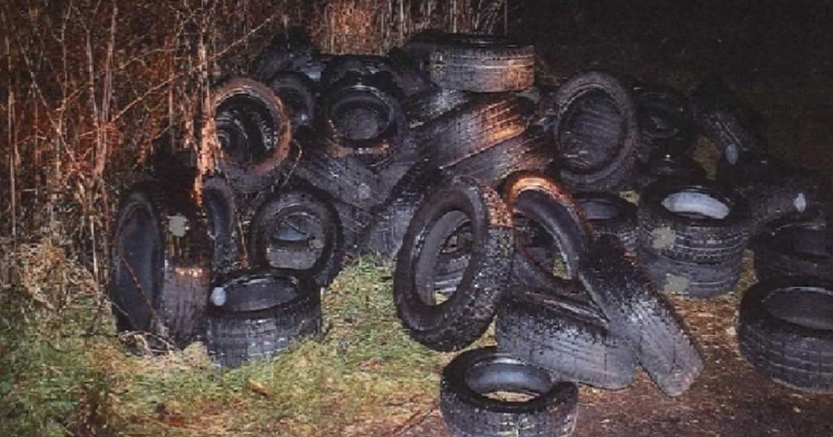 A számszerileg 150 gumiabroncs került illegálisan Bajót településére. / Fotó: infoesztergom.hu